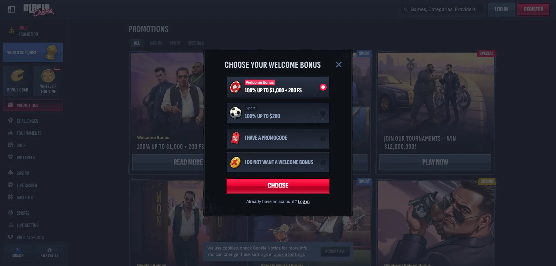 Mafia Casino NZ registration page — quick sign-up process