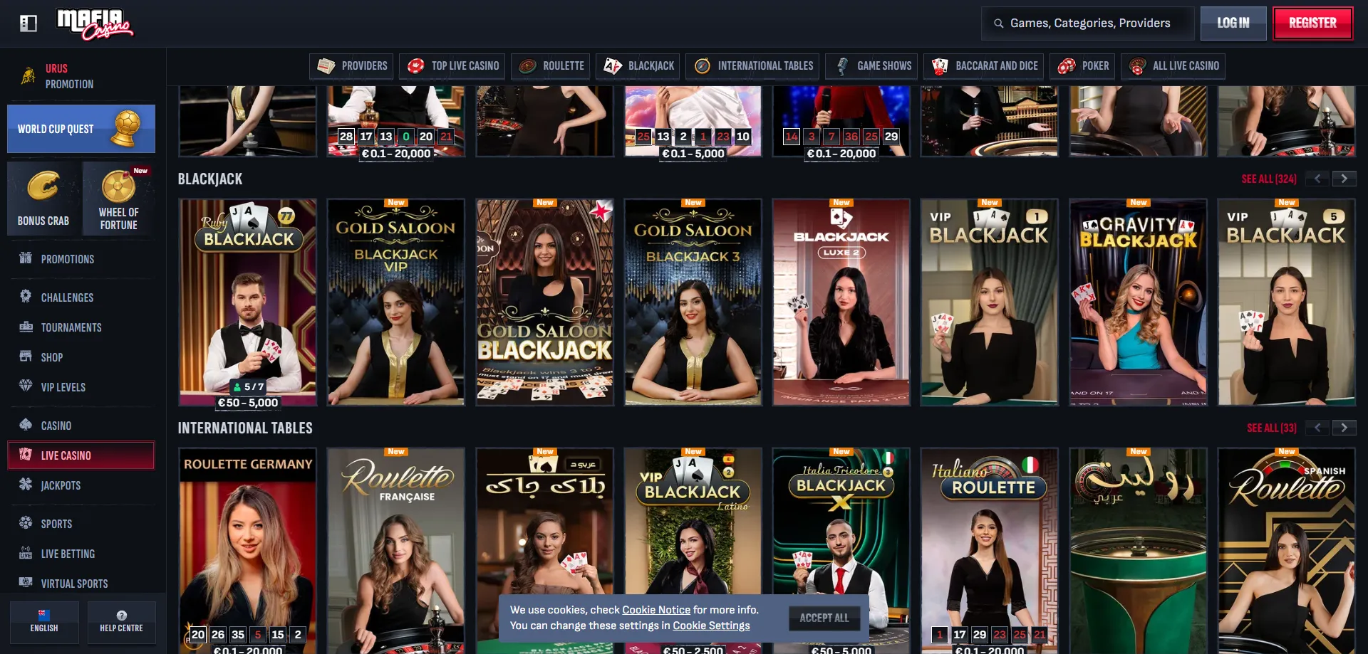 Mafia Casino NZ live casino — Evolution Gaming dealer tables in HD